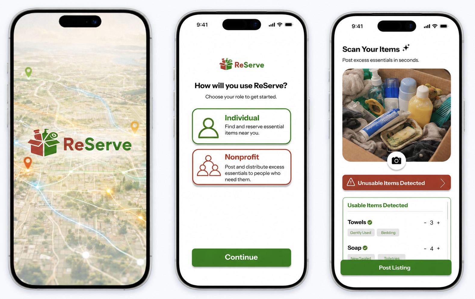 Reserve app screens